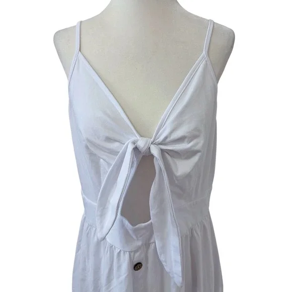 NEW White Tie Front Cutout Button Down Midi Sun Dress Size XL Summer Boho - Picture 3 of 8